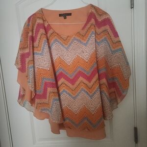 Chevron Print Draped Sleeve Blouse